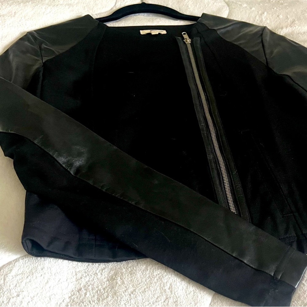 Great layering faux leather and fabric zip jacket!  Great with jeans!